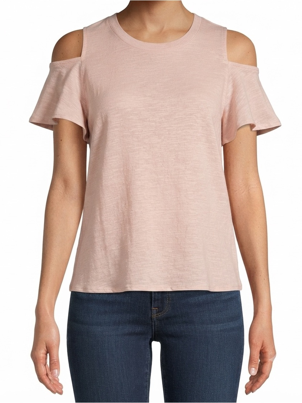 Rebecca Taylor 100% Linen Cold Shoulder Ruffle Sleeve Top – Blush Pink